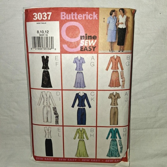 Butterick Other - Butterick‎ 3037 Sewing Pattern Misses Skirt Top Jacket Easy Sizes 8-12